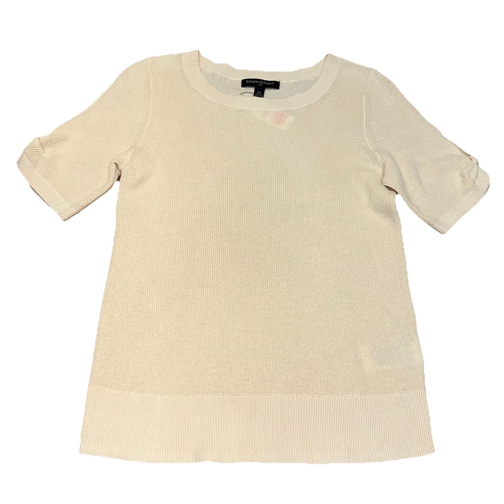 New Banana Republic Beige Cotton Ribbed Short Sleeve‎ Sweater Women's XS